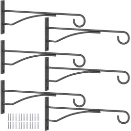 Eyrosa 8" Plant Hangers 6 Pack, Hanging Bracket for Wall Fence Porch Black