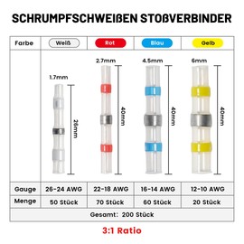 RED WOLF Solder Connector Set 200 Pieces Heat Shrink Butt Connector for Car Marine Home 10-26AWG Cable Connector Waterproof Solder Connector Shrink Connector Solder Seal Wire Connector Shrink Ratio
