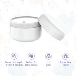 Houseables 4 Oz Plastic Containers with Lids, Body Butter Jars, Lotion Container, White, 118 ML/Gram Capacity, 12 Pack, Jar for Cream, Makeup, Cosmetics, Face Scrub, Hair Product, Screw Top & Liner