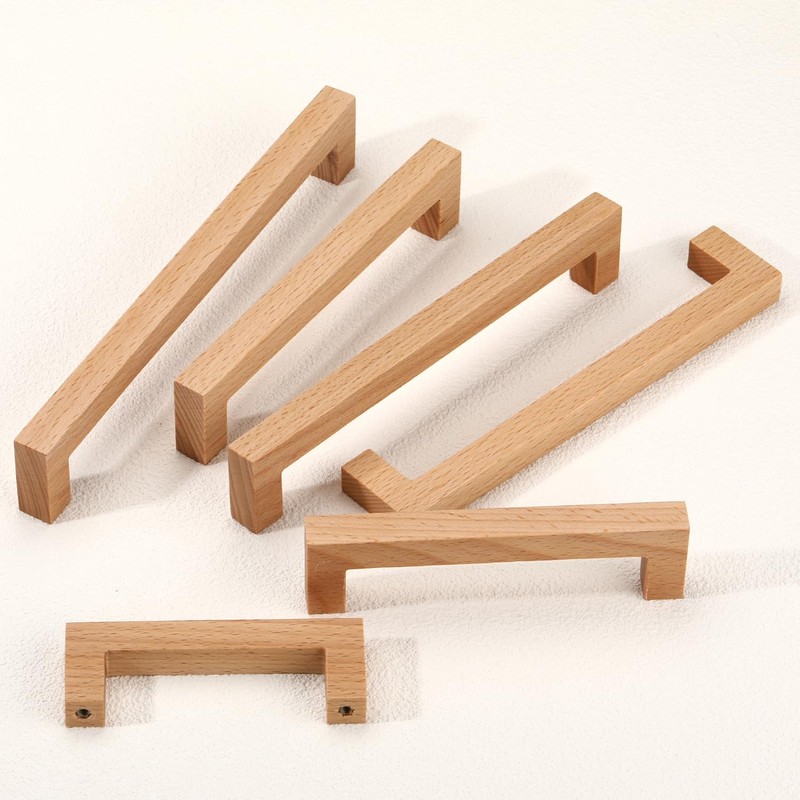 SYZOW 6 Pack Wooden Cabinet Handles Solid Wood Pulls Wooden