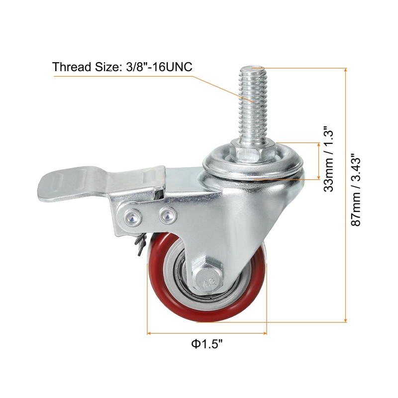 sourcing map 1.5 Inch Swivel Threaded Stem Casters 3/8"-16UNC Thread