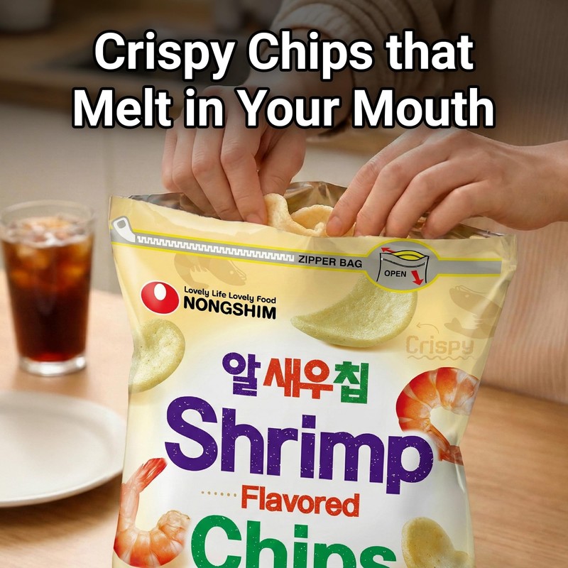 Nongshim Shrimp Flavored Chips, Light and Crispy Seafood Snack, Savory