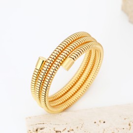 BONJOULRY Gold Bracelet Stack Cobra Gold Bangle Bracelet for Women 18K Gold Filled Bangle Set Long Coiled Spiral Bangle Non Tarnish Waterproof Cuff Bracelet Layered of 3