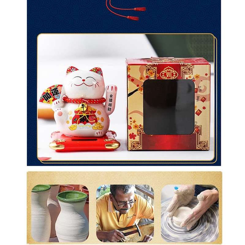 XIZHI 5 1/2” Solar Lucky Cat Waving Cat - Maneki
