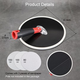 QZATACAEN Rod Grinder for Drywall Radius Hand Sanding Head 9 Inch (229 mm) Drywall Radial Round Celing Prep Painting Sanding Tool Includes 3 Sanding Sheets 80 Grit