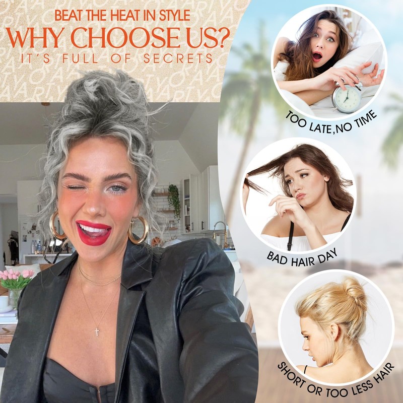 RONTAYA 2PCS Messy Bun Hair Piece Wavy Curly Hair Bun