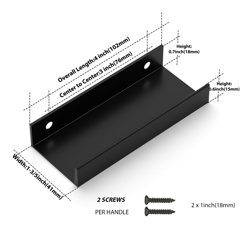 Peaha 10Pack Finger Edge Pulls 3inch Hole Centers Matte Black