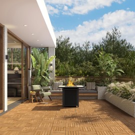 Yaheetech 10PCS Acacia Wood Interlocking Flooring Tiles Waterproof Flooring for Outdoor & Indoor Patio,Balcony,Garden,Poolside,12 × 12 in