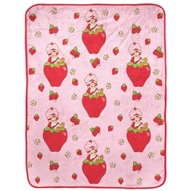 Strawberry Shortcake Pink Strawberries Galore Nogginz Set - 40 x 50 Inch Blanket & Pillow, Kids Super Soft 2 Piece Set