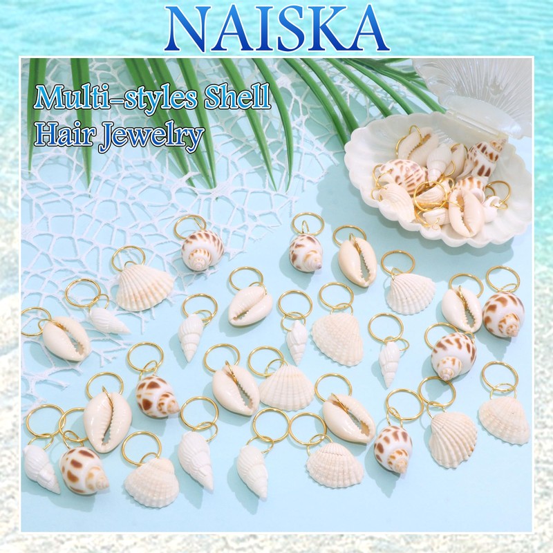 NAISKA 40PCS Shell Hair Jewelry for Braids Conch Boho Loc