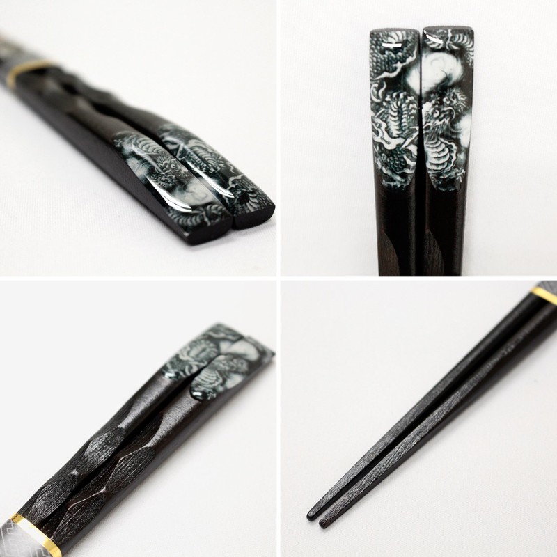 Ishida 16525 Chopsticks, Tenhei Ebony Dragon, Made in Japan, 9.3