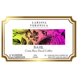 Basil Costa Rica Decaf Coffee (Single Serve K-Cup Pods) (Gourmet, Naturally Flavored, Whole Coffee Beans) (12 pods, ZIN: 571296) - 2 Pack