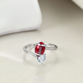 Football Rings Fidget Spinner Ring Sterling Silver Anxiety Stress Relieving Ring Adjustable Worry Free Band for Women