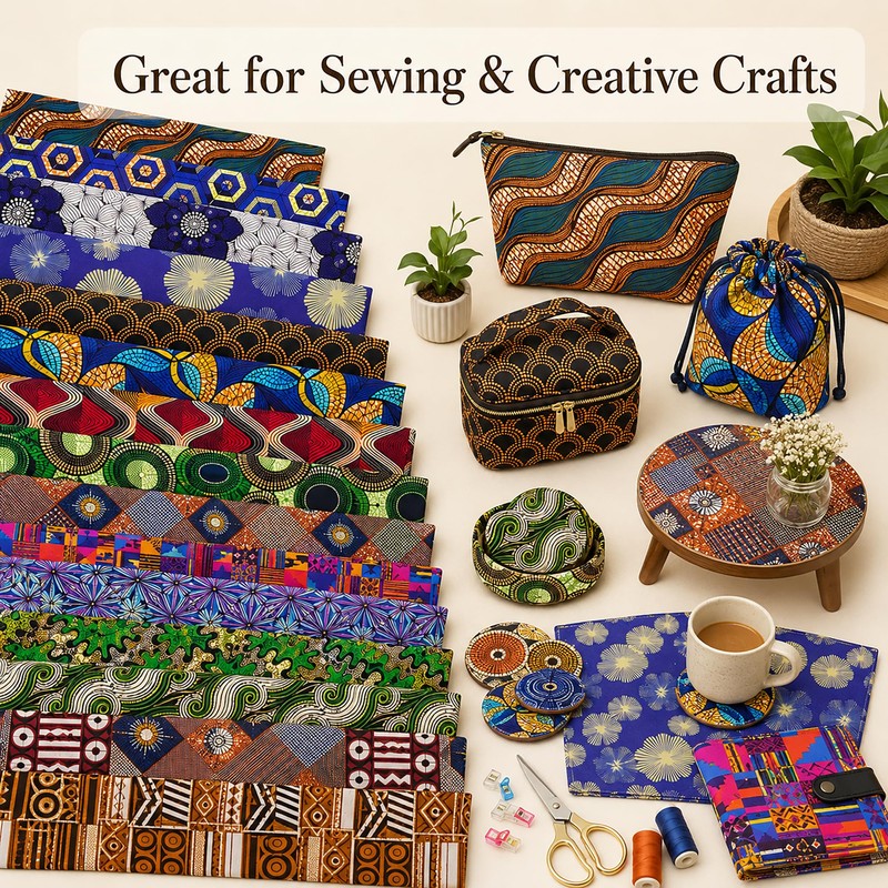 Stioyitois 20 Pcs African Print Polyester Fabric Squares, 25 x