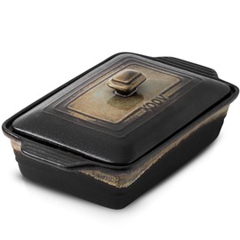 KOOV Ceramic Casserole Dish with Lid, Rectangular Baking Dish Set, Lasagna Pans for Cooking, 9 x 13 Inches, Stripe Series (Rough Black)