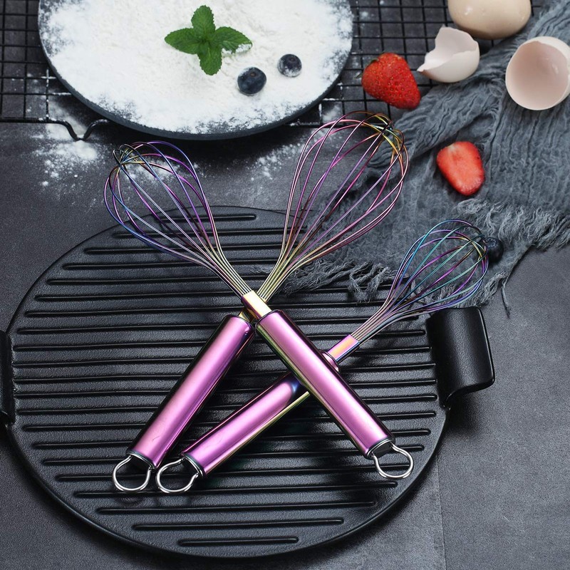 Evanda Rainbow Whisk Set of 3 Stainless Steel Titanium Plated