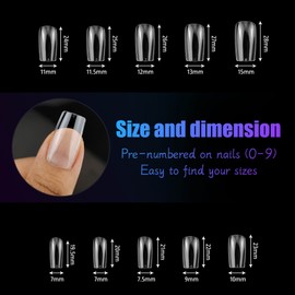 100 Pcs Clear False Nail Tips with Storage Case-Full Cover Coffin Nails in 10 Sizes for Nail Salons and DIY Nail Art-Long Lasting and Durable Artificial Fingernails for Glamorous Looks (Square, Clear)