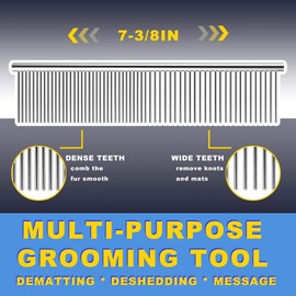 Dog Comb, Cat Comb with Rounded and Smooth Ends Stainless Steel Teeth, Professional Grooming Tool for Removes Tangles and Knots, Pet Comb for Long and Short Haired Dogs, Cats and Other Pets…