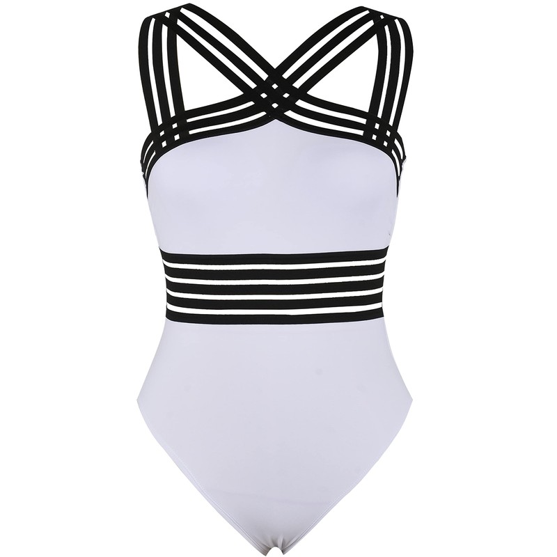 Hilor Women's One Piece Swimwear Front Crossover Swimsuits Hollow Bathing