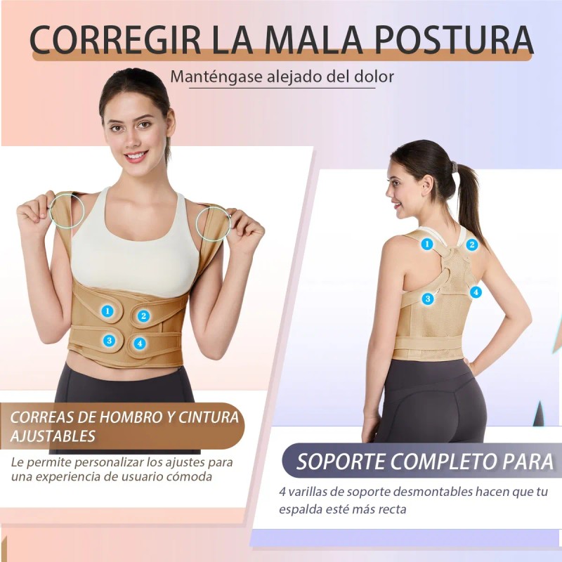 Corrector Postura Espalda Hombre Mujer Ajustable Faja Crema