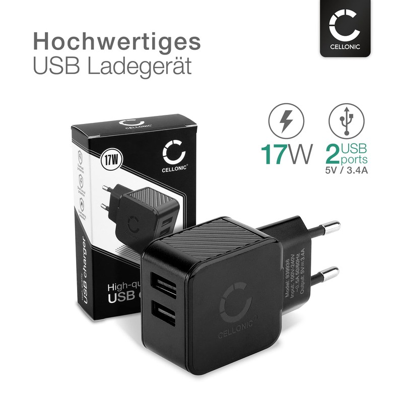 CELLONIC® 2 Fach USB Ladegerät (2 Pack) für 5V /