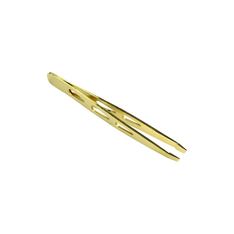 HTS 172D7 4" Gold Slanted Eyebrow Tweezers with Droplet Holes