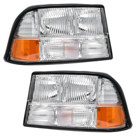 AXLAHA Headlight Assembly for 1998-2004 GMC Sonoma / 1998-2001 Oldsmobile Bravada / 1998-2005 GMC Jimmy Chrome Housing Amber Reflector Replacement Pair (Chrome Housing Amber Reflector Clear Lens)