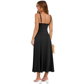 YIOYOLA Corset Dress for Women Casual Tea Party Summer Wedding Guest Flowy Midi Sundress(YYL552-Black,L)