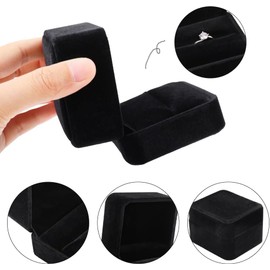 Classic Velvet Couple Double Ring Box Earring Jewelry Case Gift Boxes (Black, One Size)