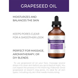 velona Grapeseed Oil 4 fl oz | 100% Pure and Natural Carrier Oil | Refined | Skin, Face, Body, Hair Care | Use Today - Enjoy Results