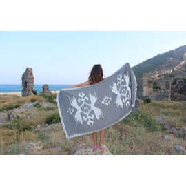 Bersuse 100% Cotton Oaxaca Turkish Towel Beach Towel Bath Towel Dual Layer Peshtemal Beach Blanket Beach Essentials - 37x70 Inches, Black (Set of 3)