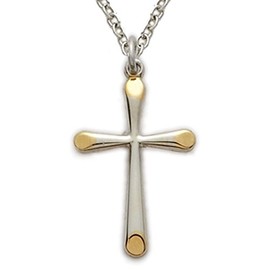 TrueFaithJewelry Sterling Silver Cross Pendant Necklace Two-Tone Gold-Plated Ends Religious Jewelry, 3/4 Inch