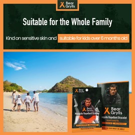 Bear Grylls Mosquito Repellent Bracelets for Adults & Kids - Natural DEET-Free Bands, Individually Wrapped
