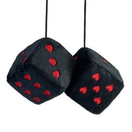 Pair 3” Fuzzy Plush Dice Heart Shape Decor for Car Rearview Mirror, Retro Square Decoration Dice for Car Hanging Accessories (Black-Red)