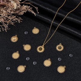 UNICRAFTALE 12 Sets 18K Gold Plated Blank Sun Charms Pendants Cabochon Bezel Pendant Trays Set Flat Round Blank Pendant Sun Bezel Cabochon Pendant Settings for DIY Jewelry Decoration