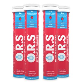 O.R.S Hydration Tablets with Electrolytes, Vegan, Gluten and Lactose Free Formula – Soluble Sports Hydration Tablets with Natural Strawberry Flavour, 96 Tablets (Pack of 4 x 24)