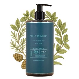 Jabón Líquido para Manos 500 ml Aceites Esenciales Menta Cedro Aura Bendita | Mint Glow: frescura vibrante de menta, cedro amaderado y aloe vera; sin 
