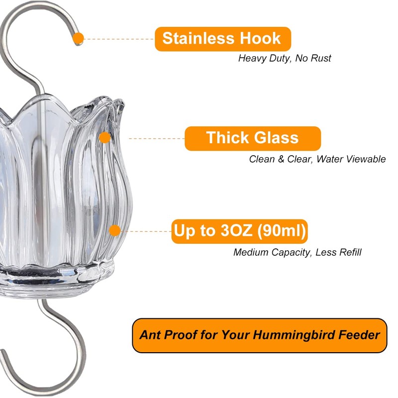 Glass Ant Moat for Hummingbird Feeder - 2PC x 3