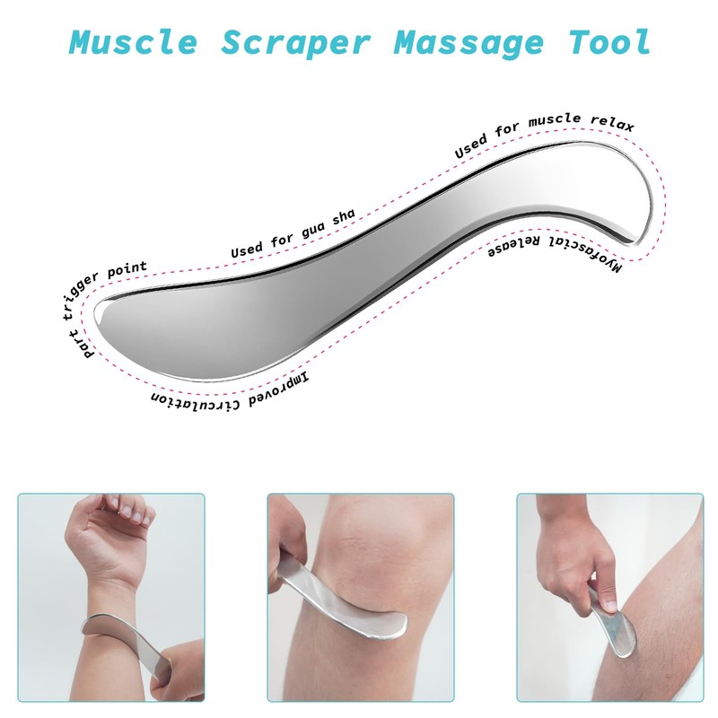 2-in-1 Stainless Steel Gua Sha Muscle Scraper Tool, Myofascial Scraping