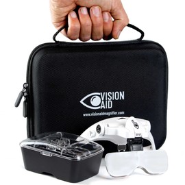 Vision Aid Lupas con luz LED, 5 lentes, diadema, estuche de almacenamiento | Lupa iluminada con montaje en cabeza manos libres para manualidades de pa