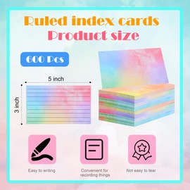 Colored Ruled Index Cards 3x5 Note Cards 120Gsm Watercolor Cards Stationery Paper With Lines Flash Cards For Studying Blank Writing Cards Colored Paper For School Office Learning Greeting (600)