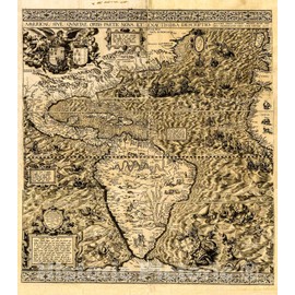 Historic 1562 Wall Map - Americae sive qvartae orbis partis nova et exactissima descriptio 39in x 44in