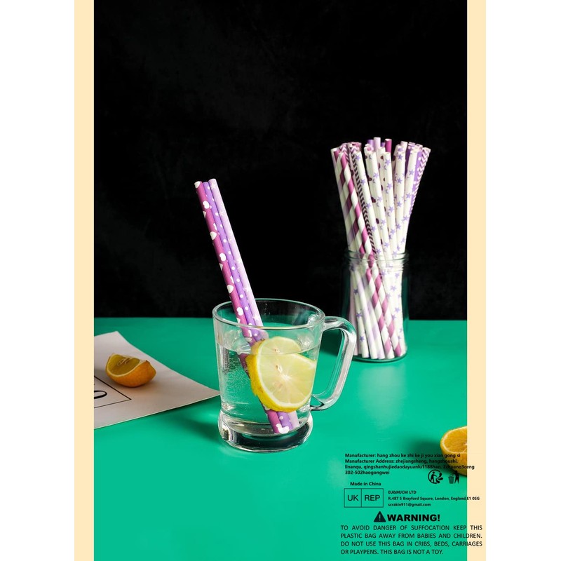 Gcardist Purple Paper Straws for Drinking Purple Disposable Straws 100pcs