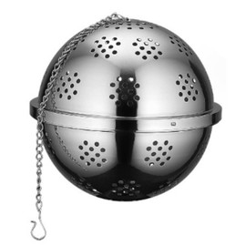 Spice Ball, 85mm, 3.4 Inches Diameter, Stainless Steel, Commercial Size, w Chain & Hook, for Soups, Stews, and Teas