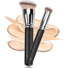 Brochas para maquillaje,Set de 2 brochas anguladas densas sintéticas Kabuki y base maquillaje profesionales para líquidos cremas polvos fijadores difuminado corrección las zonas bajo los ojos