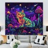 WEBEEDY Cute Cat Glow in The Dark Tapestry Fantasy Mushroom