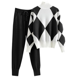 DONYKARRY Girls' Loungewear Sets, 2024 Women's 2-Piece Tracksuit with Long Sleeves Plus Size Autumn Warm Knitted Suit Bottoms Women's Y2K Streetwear, black