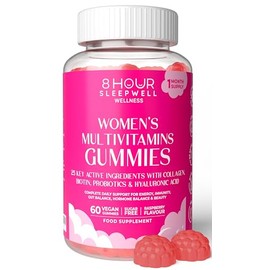 8 Hour SleepWell Women’s Multivitamin Gummies – 25 Essential Vitamins, Minerals & Botanicals with Biotin, Vitamin C, D3, E, A, B12, Zinc,Marine Collagen – Sugar-Free, Vegan, Non-GMO