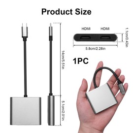 USB C to Dual HDMI Adapter 4K@60Hz Type C to HDMI Adapter Dual Monitor Support HDMI Splitter Extended Display for Thunderbolt 3, USB C 3.1/3.0 Laptop/HP/Dell/Surface/Lenovo/Thinkpad/MacBook