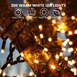 20M 200LED Christmas Tree Lights, 8 Modes Outdoor Fairy Lights Plug in, Waterproof Outdoor String Lights Mains Powered for Bedroom, Garden, Party, Wedding, Christmas Decoration( Warm White)